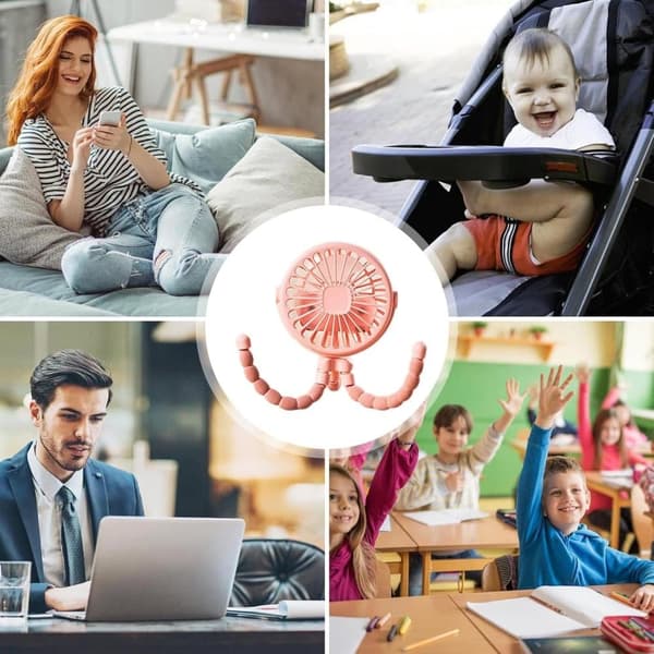 Lollanda Barnvagnsfläkt Portabel, Mini barnvagnsfläkt, Portabel Handfläkt med Flexibel Trebensstativ – 3 Hastigheter, 360° Rotation