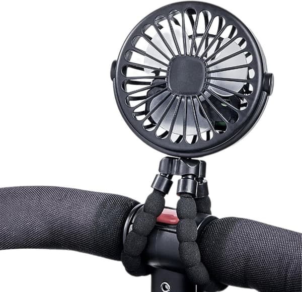 Lollanda Barnvagnsfläkt Portabel, Mini barnvagnsfläkt, Portabel Handfläkt med Flexibel Trebensstativ – 3 Hastigheter, 360° Rotation