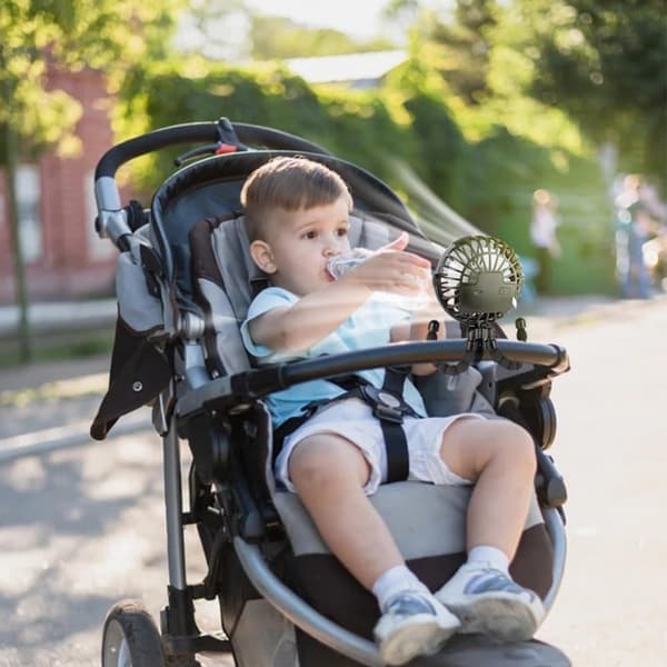 Lollanda Barnvagnsfläkt Portabel, Mini barnvagnsfläkt, Portabel Handfläkt med Flexibel Trebensstativ – 3 Hastigheter, 360° Rotation