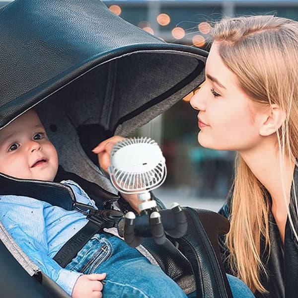 Lollanda Mini Fläkt 2200mAh, Portabel Barnvagnsfläkt med Flexibel Trebensstativ – Portabel, Barnvagn, 3 Hastigheter, 360° Rotation