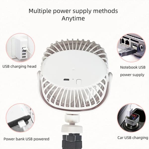 Lollanda Mini Fläkt 2200mAh, Portabel Barnvagnsfläkt med Flexibel Trebensstativ – Portabel, Barnvagn, 3 Hastigheter, 360° Rotation