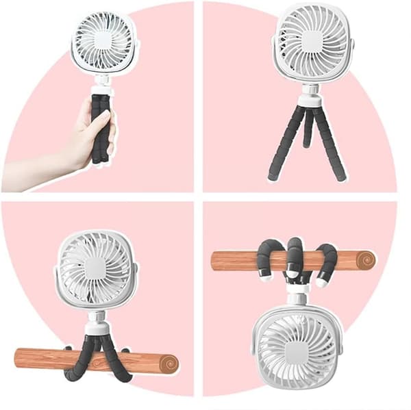 Lollanda Mini Fläkt 2200mAh, Portabel Barnvagnsfläkt med Flexibel Trebensstativ – Portabel, Barnvagn, 3 Hastigheter, 360° Rotation