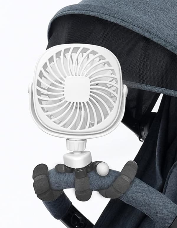 Lollanda Mini Fläkt 2200mAh, Portabel Barnvagnsfläkt med Flexibel Trebensstativ – Portabel, Barnvagn, 3 Hastigheter, 360° Rotation