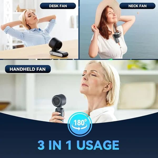 OBOSOE Bärbar Handfläkt/fläkt med Turboeffekt – 5 Hastigheter, 3-i-1 Funktion, Perfekt för Resor och Utomhusaktiviteter
