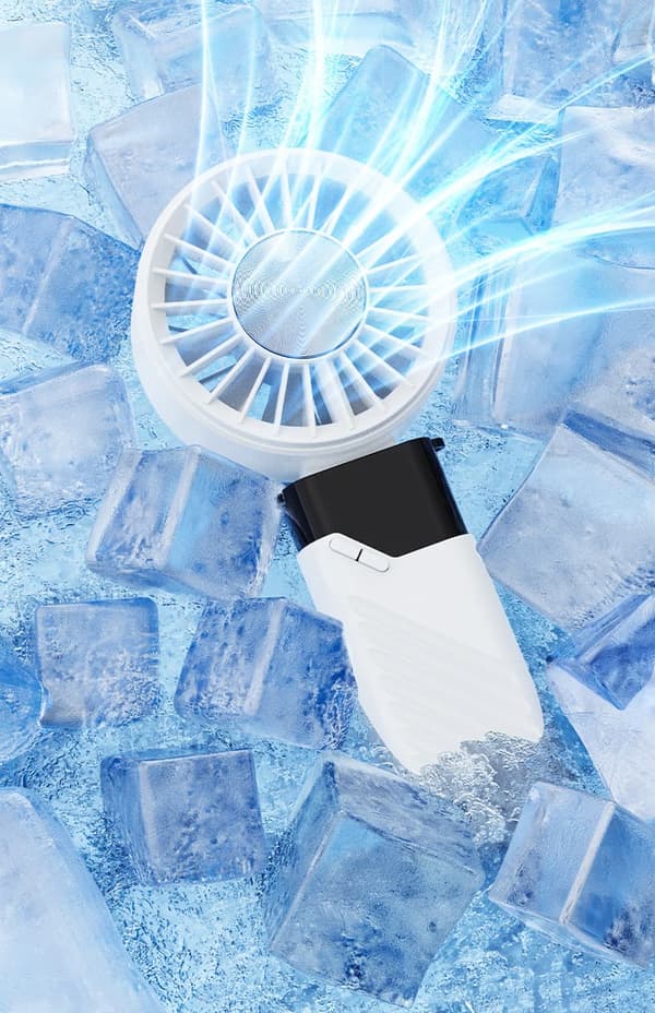 Lollanda bærbar ventilator 5000mAh, mini håndholdt blæser – 100 hastigheder, støjsvag, foldbar, til camping, rejser og strand