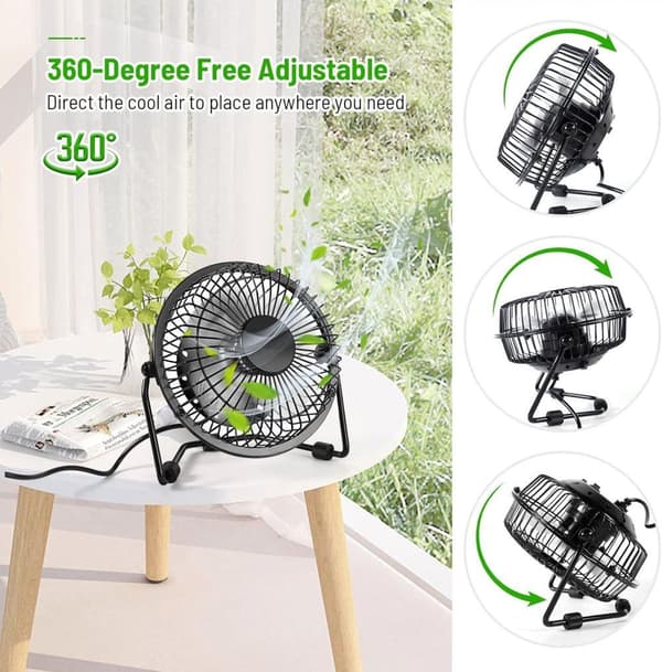 OBOSOE 15cm USB Bordfläkt, 360° Rotation, Tyst Portabel Fläkt för Skrivbord, Hem, Kontor