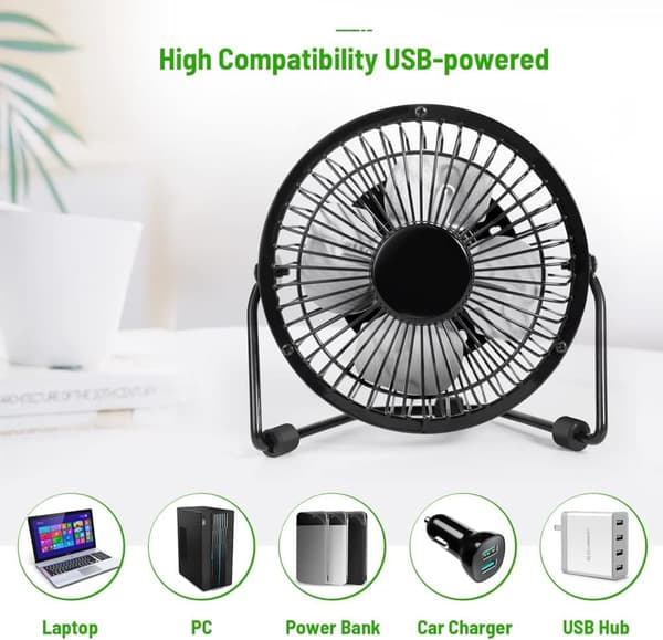 OBOSOE 15cm USB Bordfläkt, 360° Rotation, Tyst Portabel Fläkt för Skrivbord, Hem, Kontor