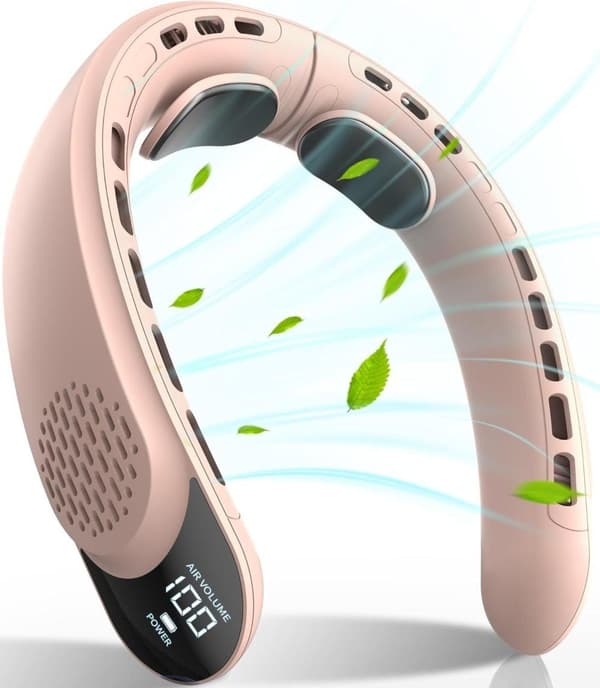 OBOSOE Portabel Fläkt / Halsfläkt - Häng runt halsen, Bärbarfläkt med LED-display – 3 hastigheter, 4000mAh