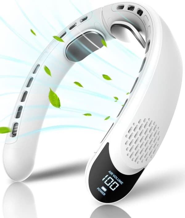 OBOSOE Portabel Fläkt / Halsfläkt - Häng runt halsen, Bärbarfläkt med LED-display – 3 hastigheter, 4000mAh