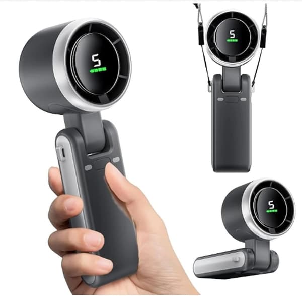 Höghastighets handhållen fläkt med 5-växlad turbokylning, USB-C uppladdningsbar, hopfällbar design för resor, utomhusbruk, kontor (svart/grön/vit)