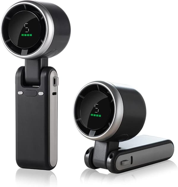 Höghastighets handhållen fläkt med 5-växlad turbokylning, USB-C uppladdningsbar, hopfällbar design för resor, utomhusbruk, kontor (svart/grön/vit) Svart