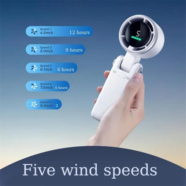Höghastighets handhållen fläkt med 5-växlad turbokylning, USB-C uppladdningsbar, hopfällbar design för resor, utomhusbruk, kontor (svart/grön/vit)