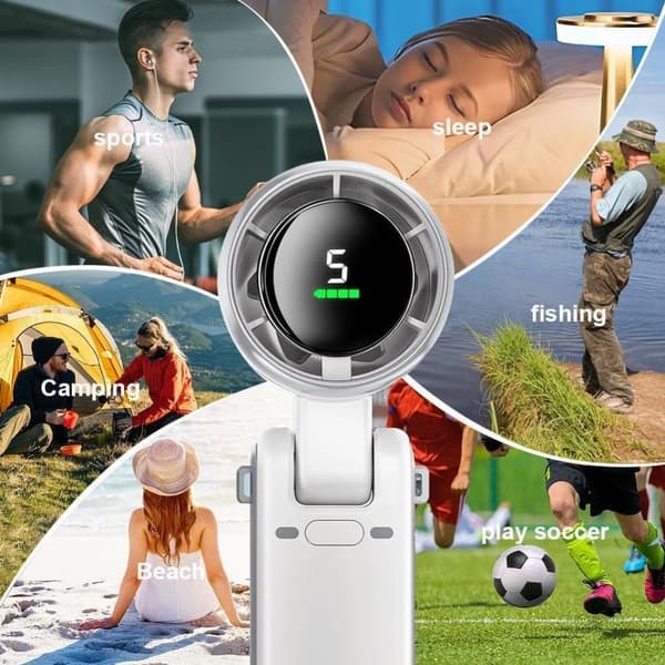 Höghastighets handhållen fläkt med 5-växlad turbokylning, USB-C uppladdningsbar, hopfällbar design för resor, utomhusbruk, kontor (svart/grön/vit)