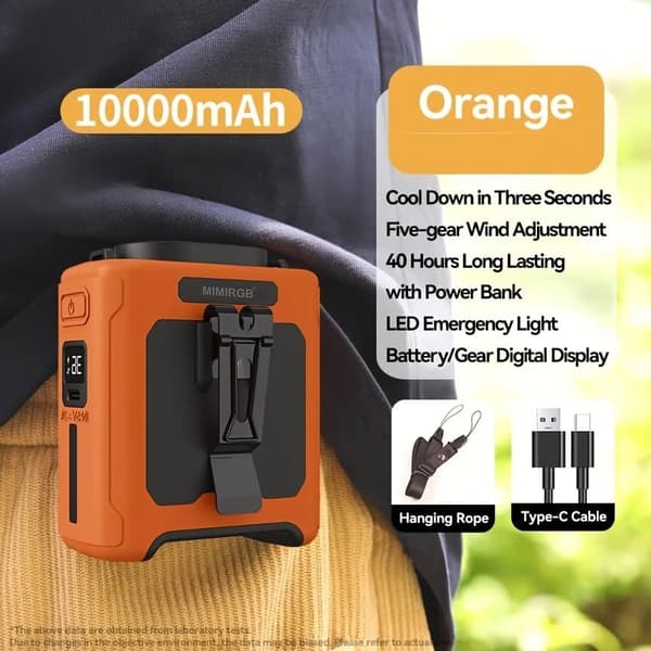 OBOSOE kannettava vyötäröpuhallin 12000 mAh:lla, 5 nopeudella, ladattava handsfree-puhallin ulkoiluun ja matkoille