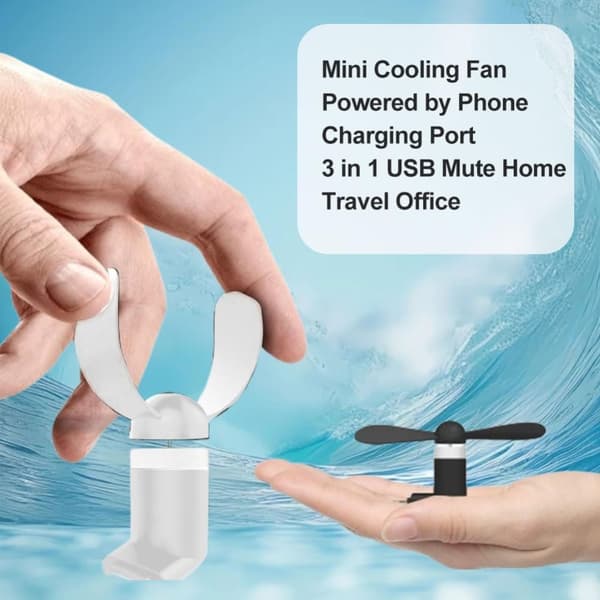 2 st Mini-telefonfläktar, USB-fläktar, 3-i-1 mobiltelefonfläkt, Micro USB/Typ C/Lightning-portfläkt, mini-mobiltelefonfläkt