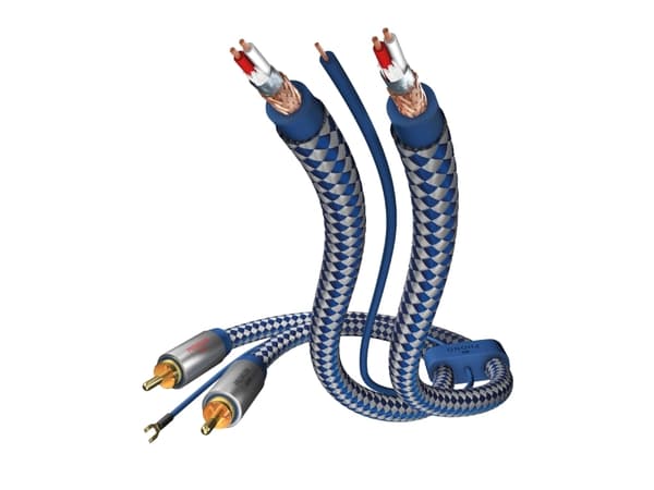 in-akustik Premium Phono Cable - Lydkabel - RCA hann til RCA hann - 1.5 m - skjermet - blå, sølv