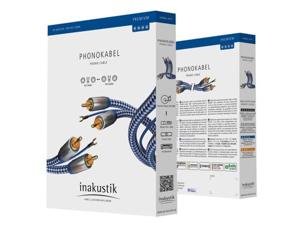 in-akustik Premium Phono Cable - Lydkabel - RCA hann til RCA hann - 1.5 m - skjermet - blå, sølv