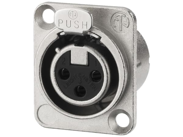 Neutrik NC3FD-LX, XLR, Gjuten aluminium, Nickel/Guld, IP40, 2,5 mm ², 1500 V