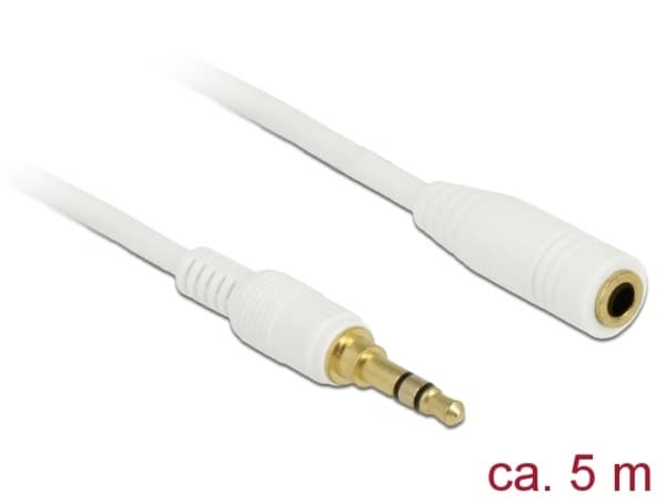 Delock - Lydforlengelseskabel - mini-phone stereo 3.5 mm hann til mini-phone stereo 3.5 mm hunn - 5 m - hvit