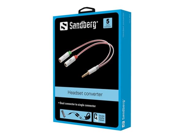 Sandberg Headset converter Dual->Single, 3.5mm TRS, Uros, Naaras, Valkoinen