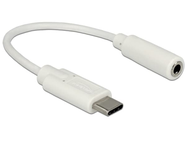 Delock - Lydadapter - USB-C hann til stereo mini-jack hunn - 14 cm - hvit