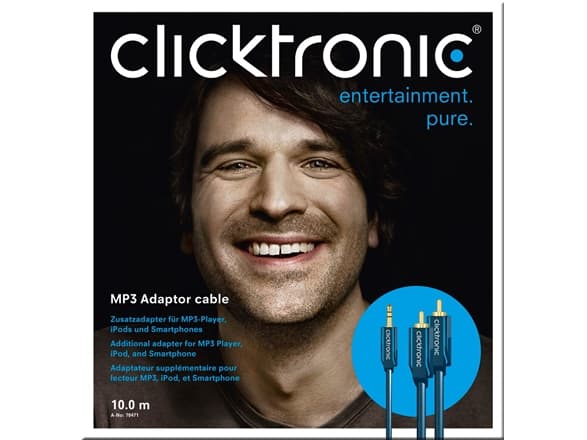 ClickTronic 2m MP3-sovitin, 3.5mm, Hanstik, 2 x RCA, Hanstik, 2 m, Blå