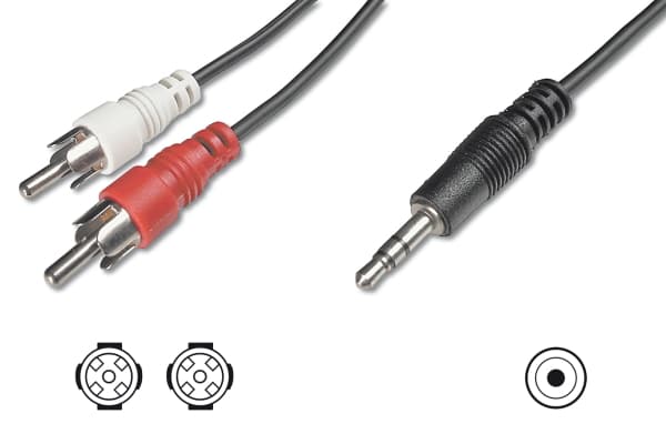 ASSMANN - Lydkabel - mini-phone stereo 3.5 mm hann til RCA x 2 hann - 5 m - skjermet - svart - formstøpt