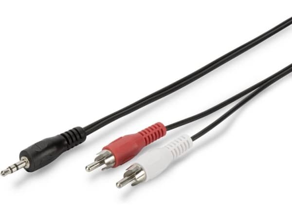 ASSMANN - Lydkabel - mini-phone stereo 3.5 mm hann til RCA x 2 hann - 5 m - skjermet - svart - formstøpt