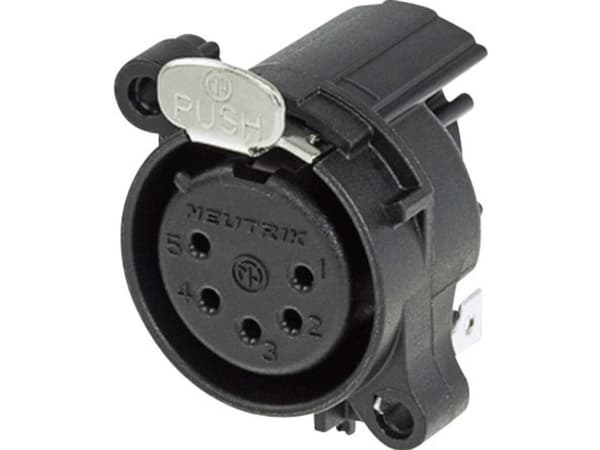 Neutrik NC5FAH, XLR, Musta, Ruostumaton teräs, Pronssi, Polyamidi, Terästä, IP40, 1,5 V, 6 mO