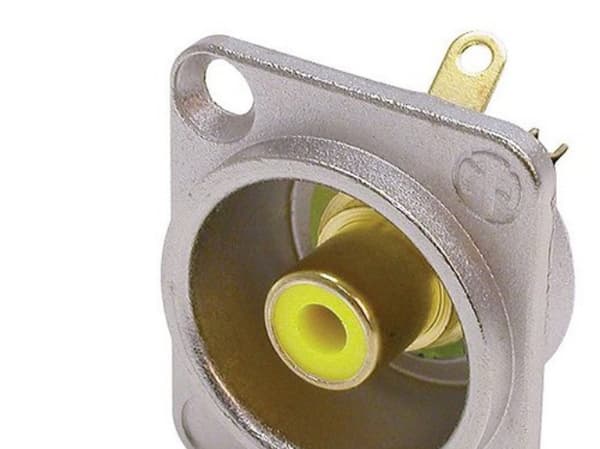 Neutrik NTR-NF2D-4, RCA, Hopea, Messinki, Nikkeli, Sinkittyä terästä, Nikkeli, UL 94 HB, IEC 601-14, IP 40, IEC 68-2-20, 26 mm