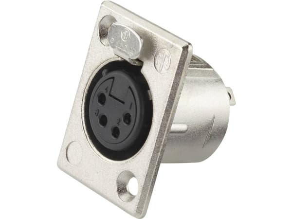 Neutrik NTR-NC4FP1, XLR, Svart, Silver, mässing, Nickel, Polyamid, Stål, Zink stål, Nickel, UL 94 HB, IEC 61076-2-103, IP 40, IEC 68-2-20, 27 mm