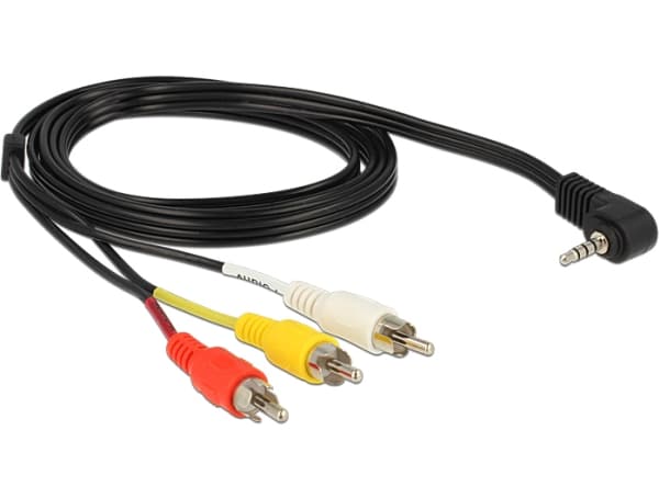 DeLOCK - Video/audiokaapeli - komposiittivideo/audio - RCA x 3 (uros) - 4-nastainen minijakki (uros) kulma - 1,5 m - musta