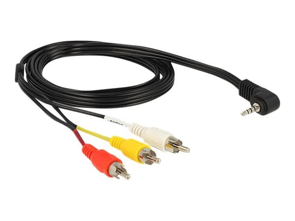 DeLOCK - Video/audiokaapeli - komposiittivideo/audio - RCA x 3 (uros) - 4-nastainen minijakki (uros) kulma - 1,5 m - musta
