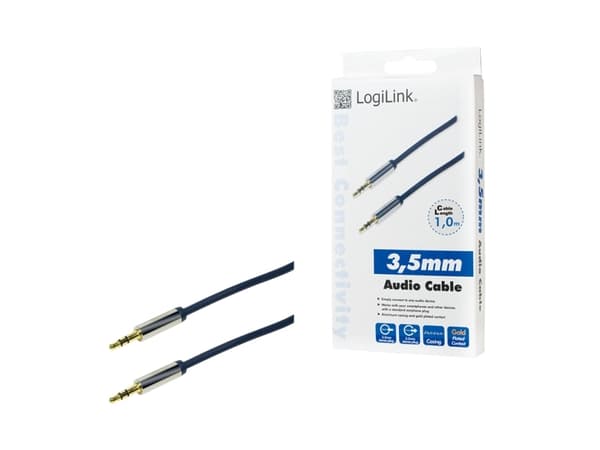 LogiLink 3.5mm - 3.5mm 1m, 3.5mm, Hanstik, 3.5mm, Hanstik, 1 m, Blå