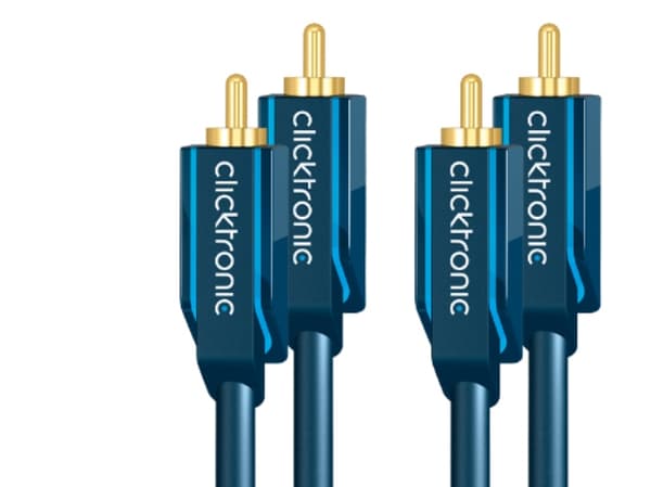 ClickTronic 10m Stereo Audio, 2 x RCA, Hankjønn, 2 x RCA, Hankjønn, 10 m, Blå, Gull