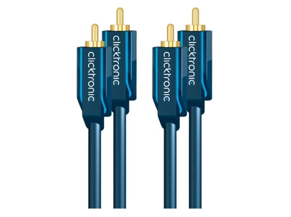 ClickTronic 10m Stereo Audio, 2 x RCA, Hankjønn, 2 x RCA, Hankjønn, 10 m, Blå, Gull