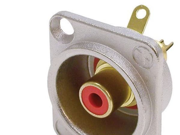 Neutrik NTR-NF2D-2, RCA, Hopea, Messinki, Nikkeli, Sinkittyä terästä, Nikkeli, UL 94 HB, IEC 601-14, IP 40, IEC 68-2-20, 26 mm