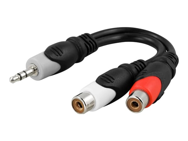 DELTACO - Audioadapter - mini-phone stereo 3.5 mm hann til RCA hunn - 10 cm - skjermet - svart