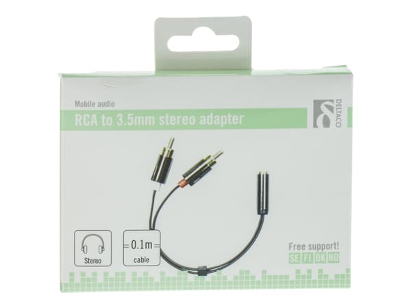 DELTACO AUD-204 - Audioadapter - mini-phone stereo 3.5 mm hunn til RCA x 2 hann - 10 cm - svart