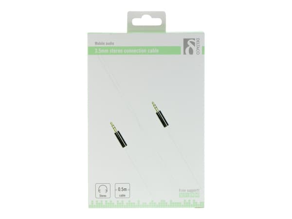 DELTACO AUD-102 - Lydkabel - mini-phone stereo 3.5 mm hann til mini-phone stereo 3.5 mm hann - 50 cm - hvit