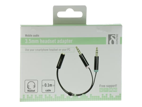 DELTACO AUD-202 - Hodesettadapter - 4-polsminijakk hunn til mini-phone stereo 3.5 mm, minijakk hann - 10 cm - svart