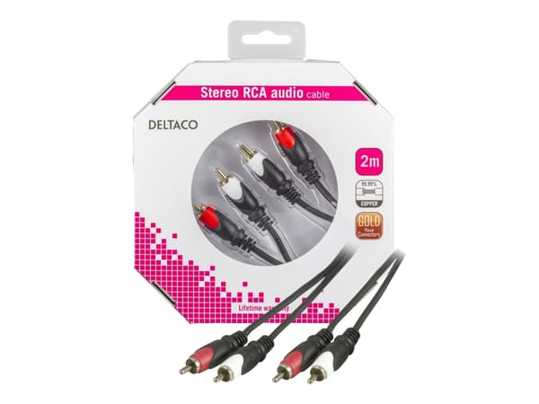 DELTACO - Ljudkabel - RCA hane till RCA hane - 2 m
