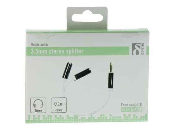 DELTACO AUD-206 - Audio splitter - stereo mini jack (hun) til stereo mini jack (hann) - 10 cm - hvit