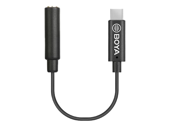 BOYA BY-K4 - USB-C til hodetelefons-jakkadapter - mini-phone stereo 3.5 mm hunn til 24 pin USB-C hann - 6 cm - svart