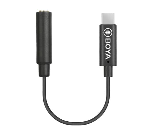 BOYA BY-K4 - USB-C til hodetelefons-jakkadapter - mini-phone stereo 3.5 mm hunn til 24 pin USB-C hann - 6 cm - svart