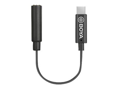 BOYA BY-K4 - USB-C till uttagsadapter för hörlurar - mini-phone stereo 3.5 mm hona till 24 pin USB-C hane - 6 cm - svart