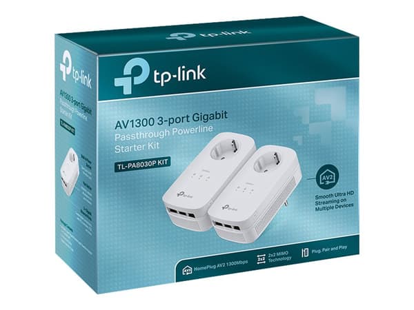 TP-Link TL-PA8030P KIT - Starter Kit - strømlinjeadapter 1GbE, HomePlug AV (HPAV), HomePlug AV (HPAV) 2.0 - veggpluggbar