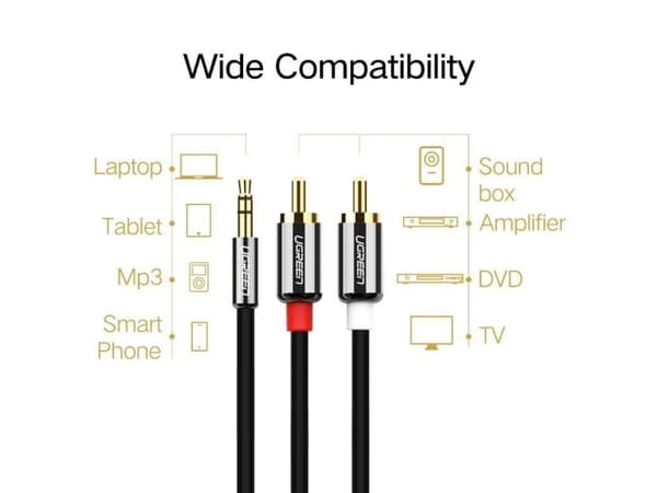 UGREEN AV116 3.5mm Jack till 2RCA (Cinch) kabel 3m (svart)