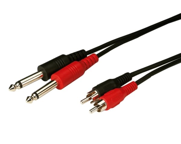Monacor MCA-154, 2 x RCA, Hanstik, 2 x 6.35mm, Hanstik, 1,5 m, Sort, Rød
