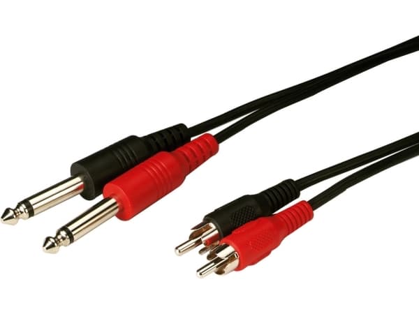 Monacor MCA-154, 2 x RCA, Hanstik, 2 x 6.35mm, Hanstik, 1,5 m, Sort, Rød